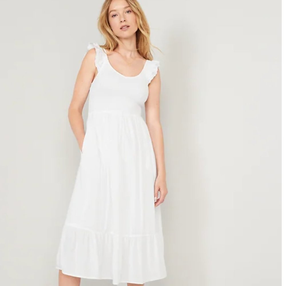 NWT-Fit & Flare Flutter Sleeve Smocked Midi Dress for Women